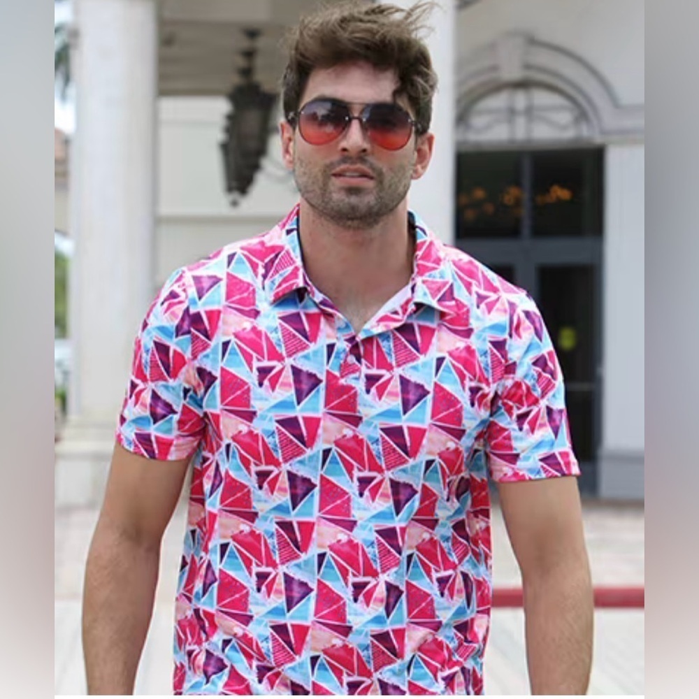 Proud 90 Men’s Golf Polo Shirt Colorful
Bright Mosaic Print Size 2X